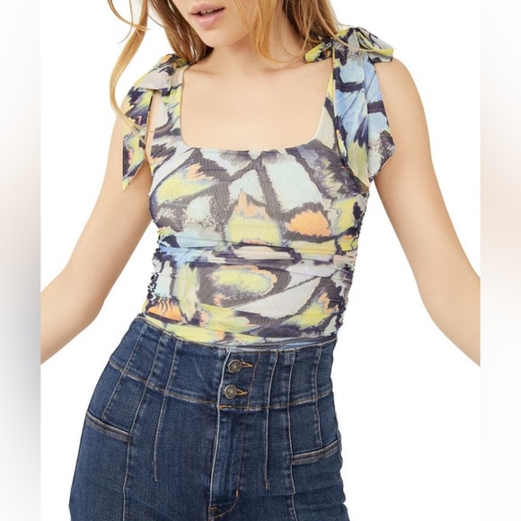 Free People Tops - Free People Avenue Tank Top in Blue Combo Butterfly Wing Abstract Print